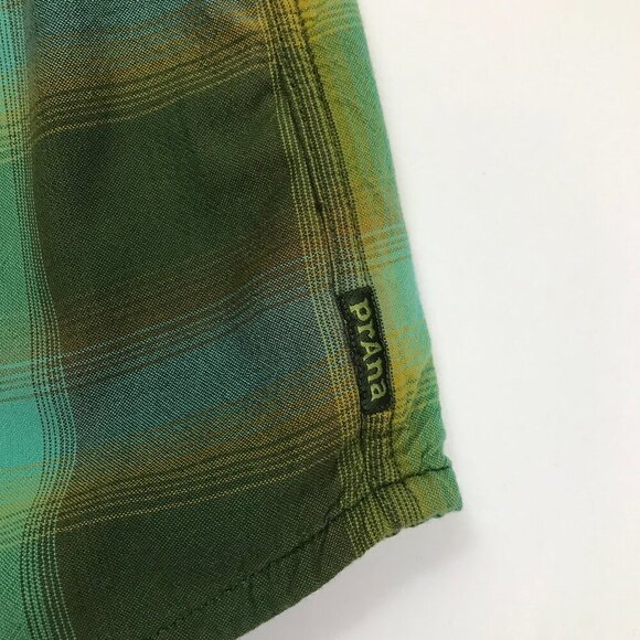 Prana Men XL 100% Organic Cotton Green Multi-Color Plaid Shirt - Picture 3 of 9
